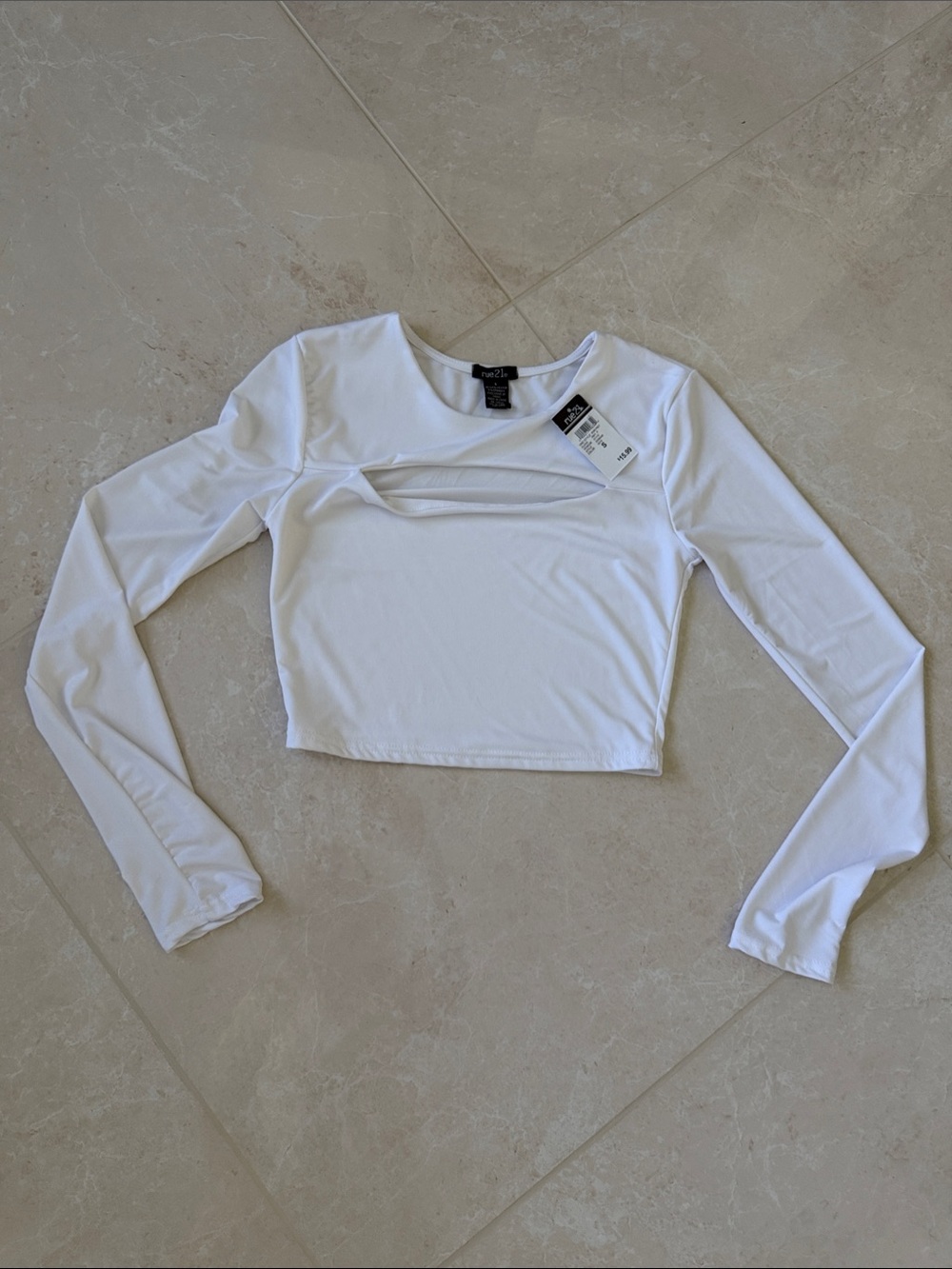 Rue 21 White Long Sleeve Cropped Cutout Top